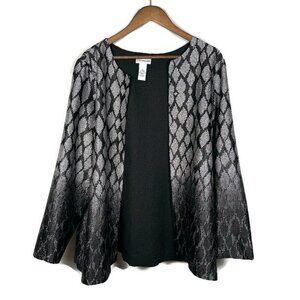 Catherines Womens Ombre Reversible Open Front Jacket Size 0X Black Silver‎ Glam